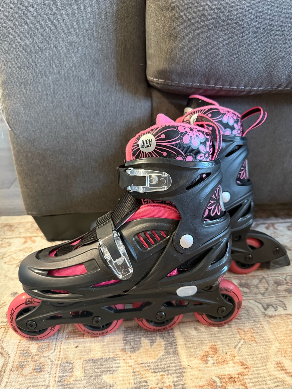 Adjustable Inline Roller Skates - Pink Black